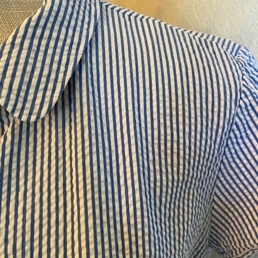Llbean Size Medium Button Down Blue, White Stripe… - image 2